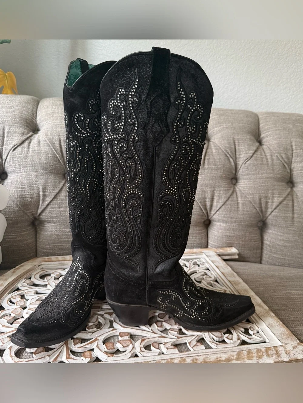 Corral Black Embellished Over-the-Knee Western Black Boots Women’s 8